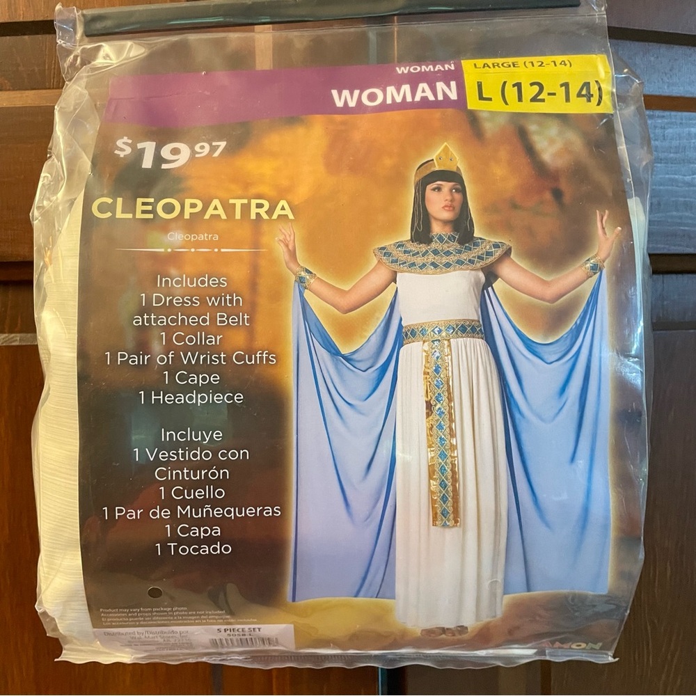 Cleopatra Women's Costume Dress in White and Light Blue - Classic Egyptian Look